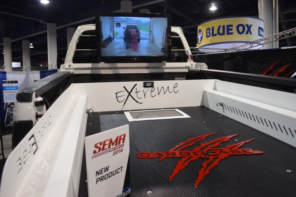 detail of cargo ease truck bed rack on display at 2014 SEMA automotive trade show
