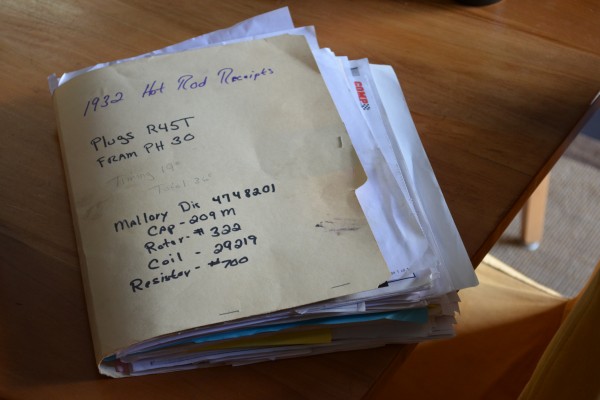 manila folder full of hot rod documentation and receipts