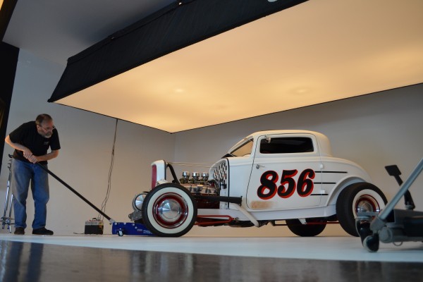 ford hot rod in a photo studio