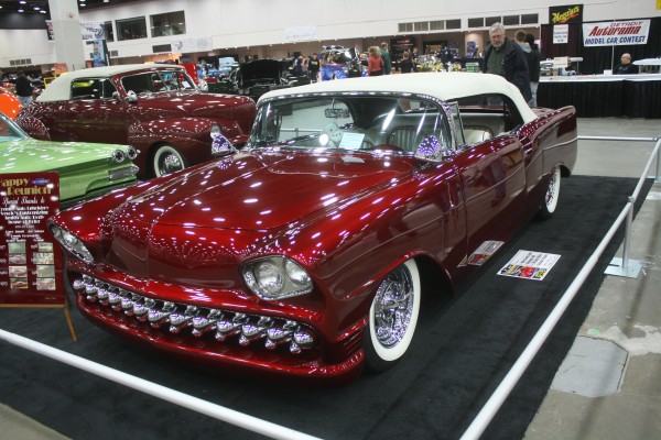 customized tri five show car on display