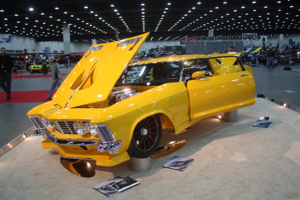 customized buick riviera boat tail show car on display