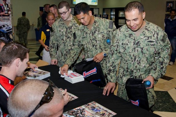 nhra drivers greeting military troops