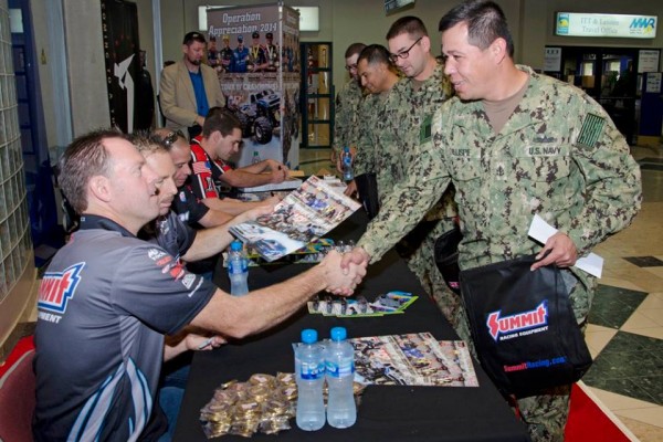 nhra drivers greeting military troops