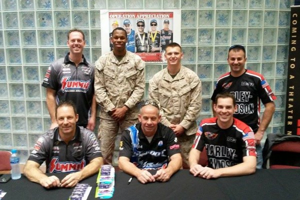 nhra drivers greeting military troops