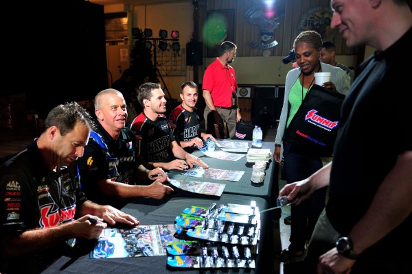 nhra drag race drivers greeting military troops
