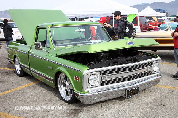 lowered green chevy c10 custom truck