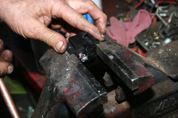 using a bench vise to crimp ignition wire