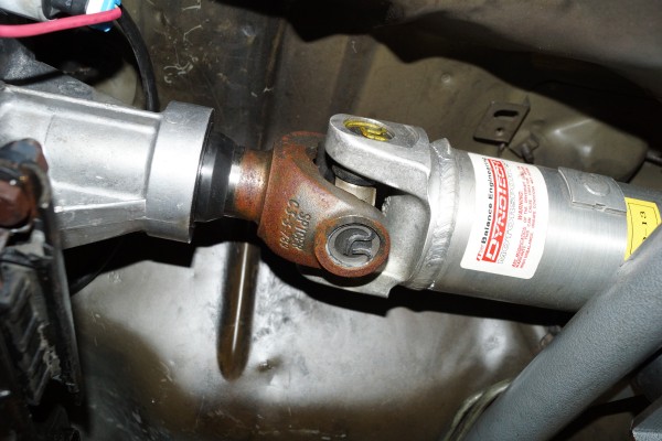 close up of a driveshaft U-joint installed on a fox body mustang