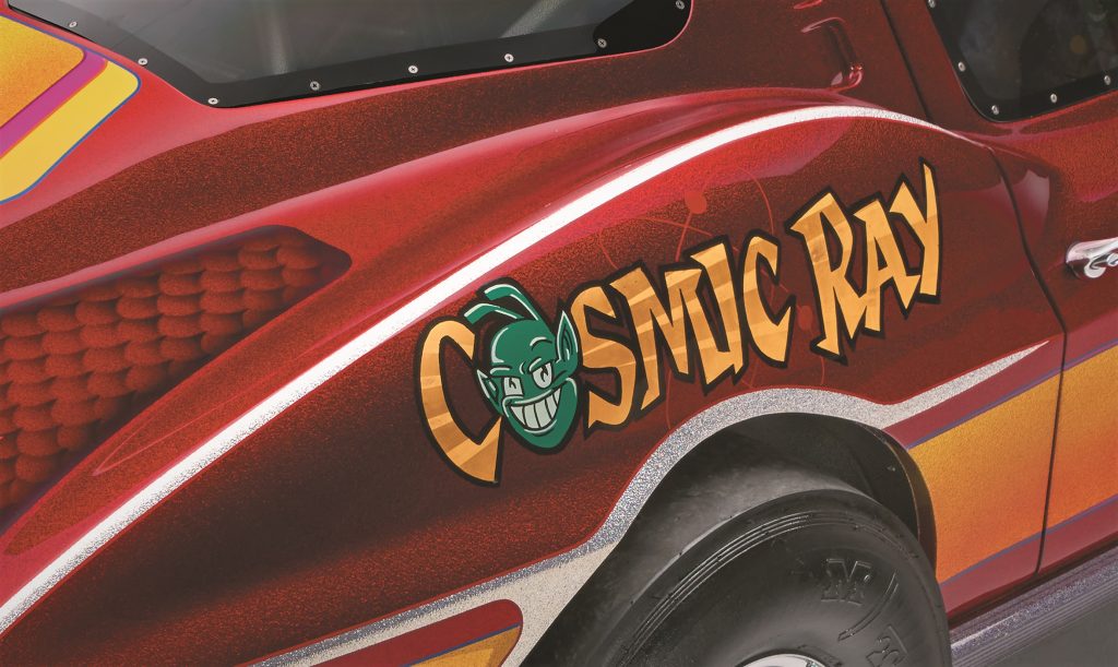 Close up of metal flake custom paint on a C2 Corvette Sting Ray