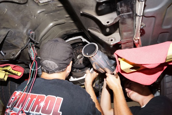 removing a clutch from a ford mustang on a lift
