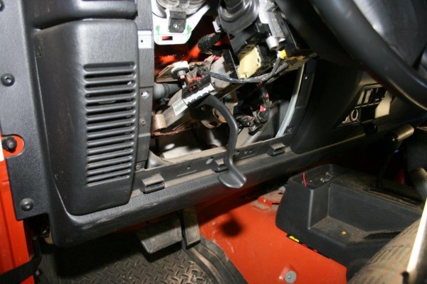 lower vehicle dashboard with access panel removed