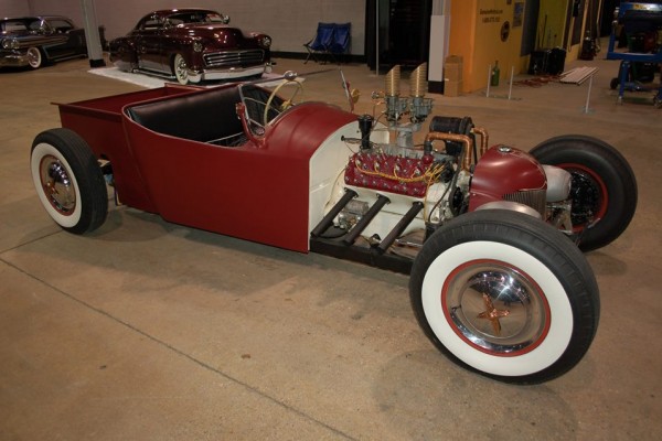 t bucket hot rod pickup truck with flathead v8 engine