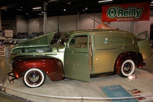 vintage hot rod panel truck at a car show