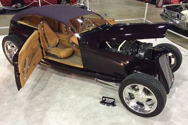 customized hot rod show car on display