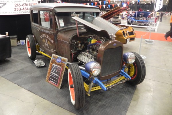 vintage ford hotrod with flathead v8 engine