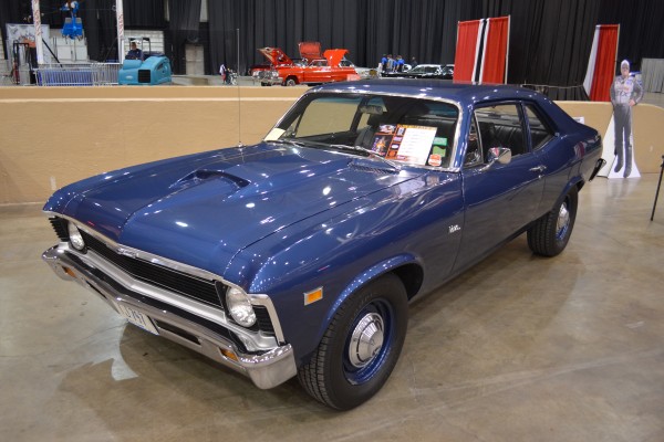customized blue chevy nova muscle car