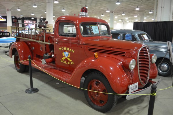 vintage fire truck at indoor car show