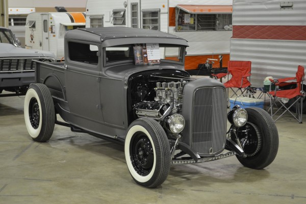 vintage ford hotrod pickup truck with v8 engine