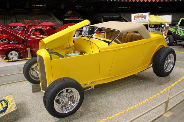 Classic vintage yellow hotrod roadster coupe