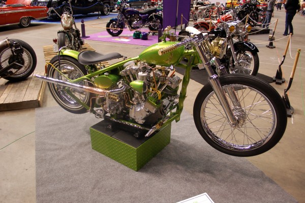 customized rigid frame bobber with v-twin engine