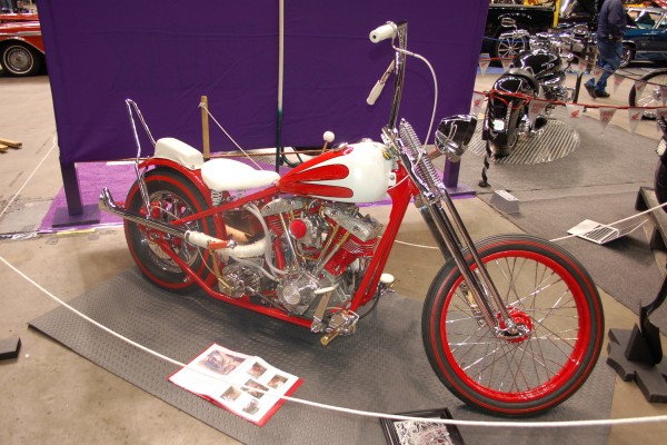 customized rigid bobber motorcycle with springer front end