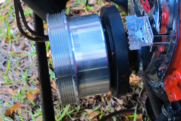 aluminum crank pulley installed on a v8 engine