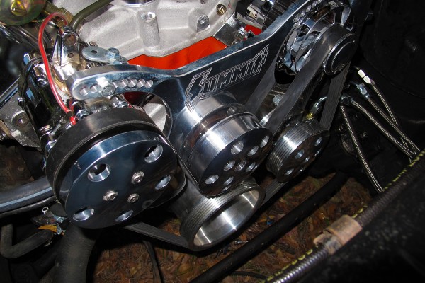 summit racing front engine accessory drive system and brackets installed