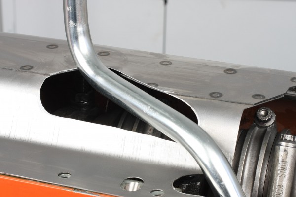 oil windage tray modified to accept new oil pump pickup tube