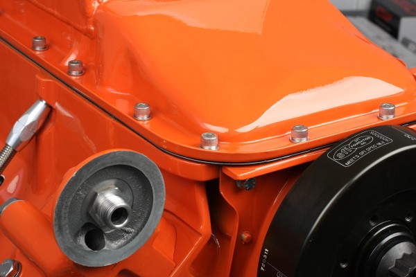 engine oil pan installed on a mopar v8