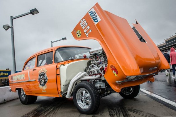 1955 chevy gasser drag car with tilt front end