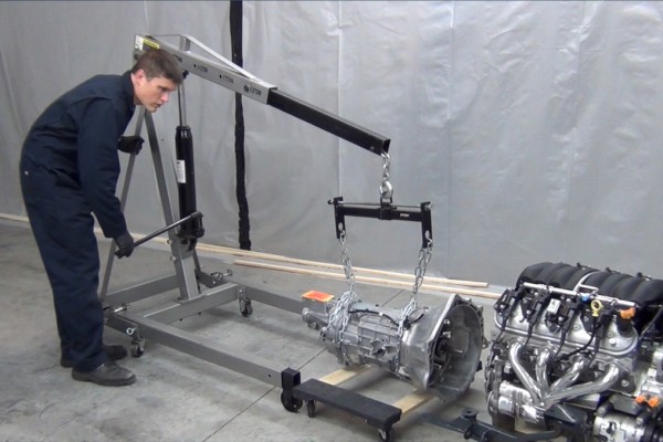 installing a t56 transmission onto an ls engine with a chain hoist