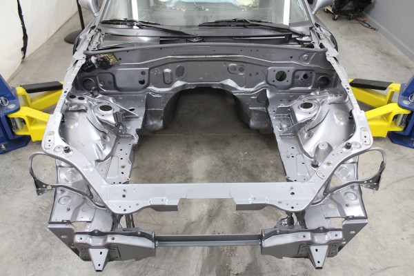 Mazda Miata with front clip and engine removed