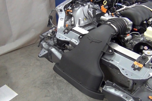 corvette zo6 intake snorkel installed on a mazda miata with an ls swap