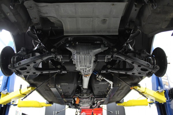 a look at the chassis below an ls swapped mazda miata