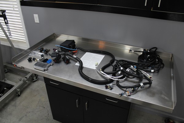 ls engine wiring harness laid out on a table