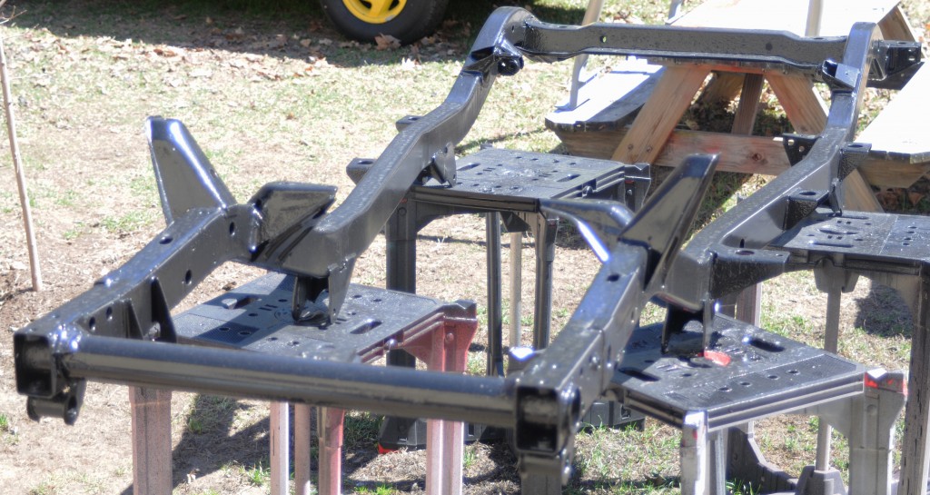 freshly painted frame for a jeep wrangler YJ
