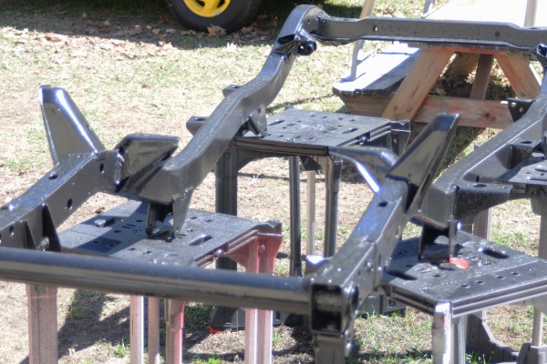 freshly painted frame for a jeep wrangler YJ