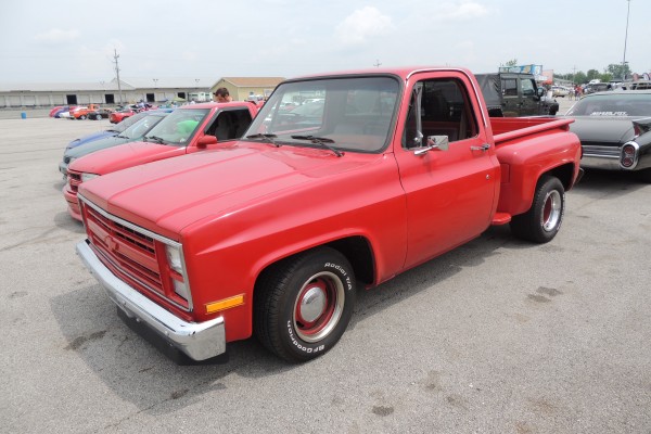 red squarebody c10 stepside pickup truck