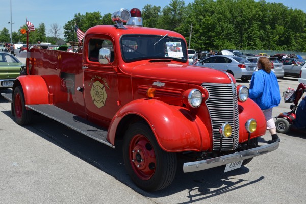 vintage fire truck at a car show
