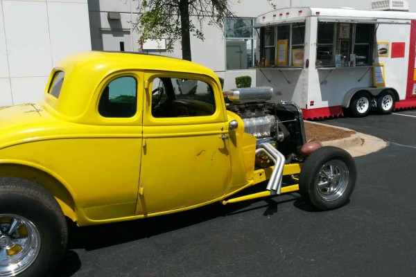 supercharged ford 5 window hotrod coupe