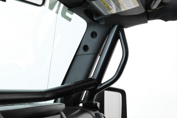 interior mount of an aftermarket roll cage in a jeep wrangler