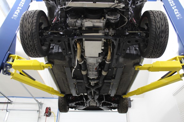 view from under a mazda miata with an ls swap