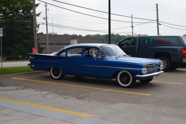 passenger side shot of a hod rod chevy Biscayne sedan