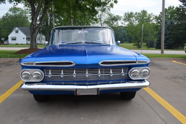 front grille of a hod rod chevy Biscayne sedan