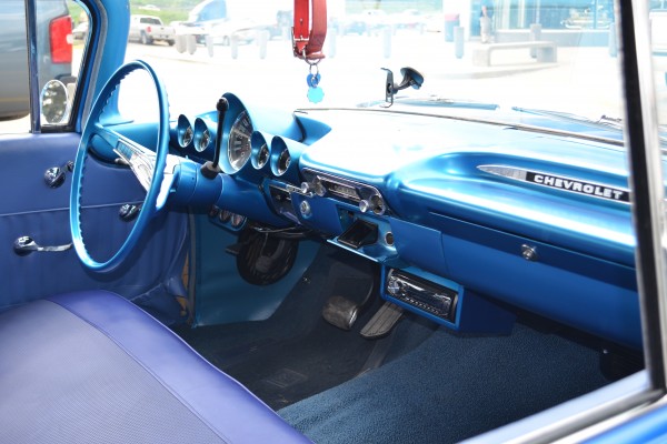 interior of a vintage chevy sedan