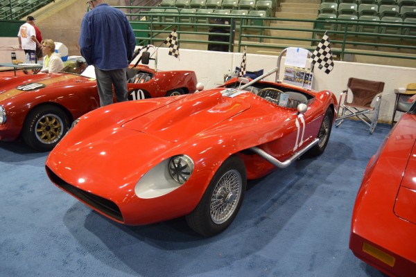 vintage roadster race car on display