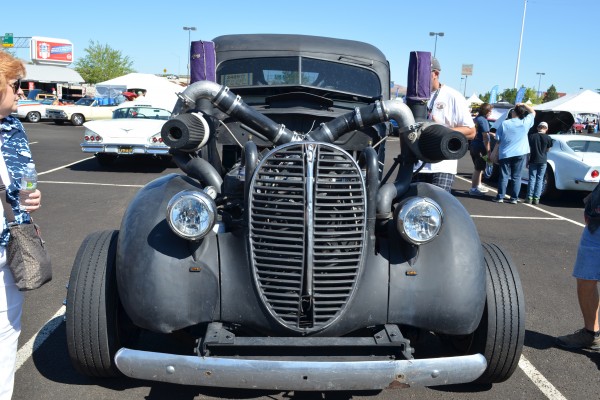 twin turbo rat rod truck at car show