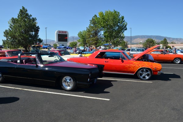 custom cars at a cruise in car show