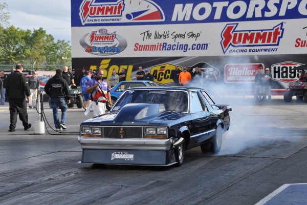 ford fairmont drag car doing a burnout