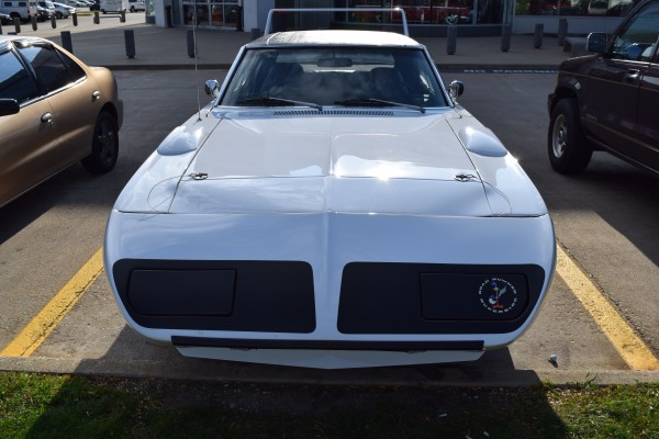 white 1970 Plymouth Superbird front nose view